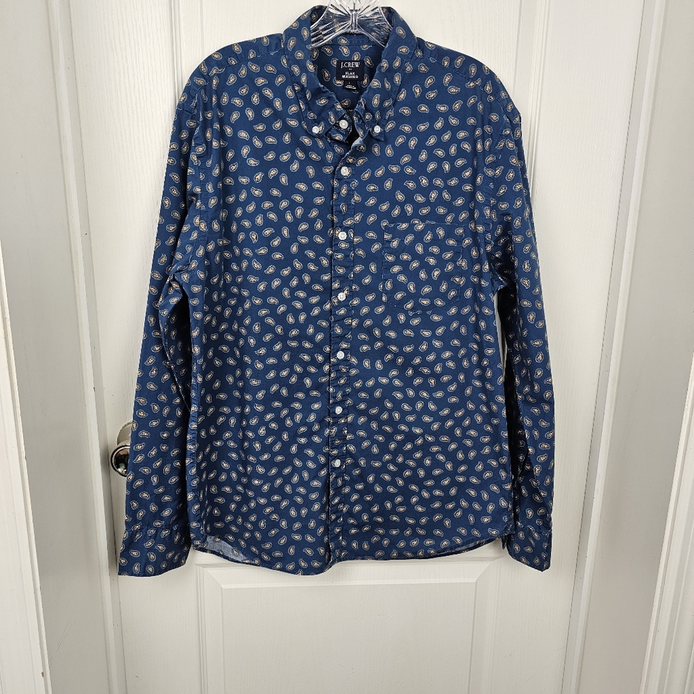 J.Crew Slim Untucked L Blue Paisley Flex Washed Shirt